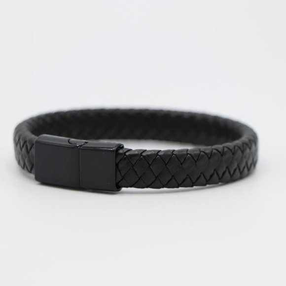 Mens Genuine Leather Braided Bracelet w/Clasp - Picture 1 of 5